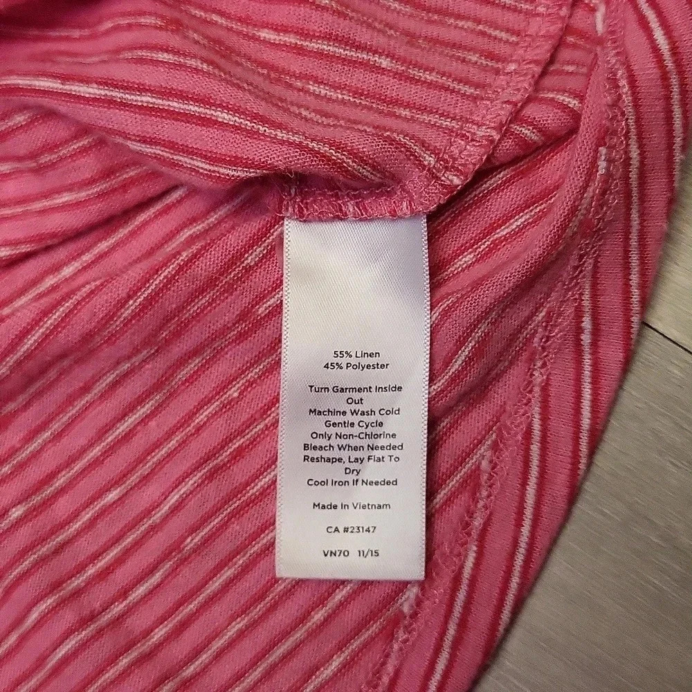 Talbots Pink Striped Short Sleeve Womens Linen Tee Size XL - Picture 4 of 6